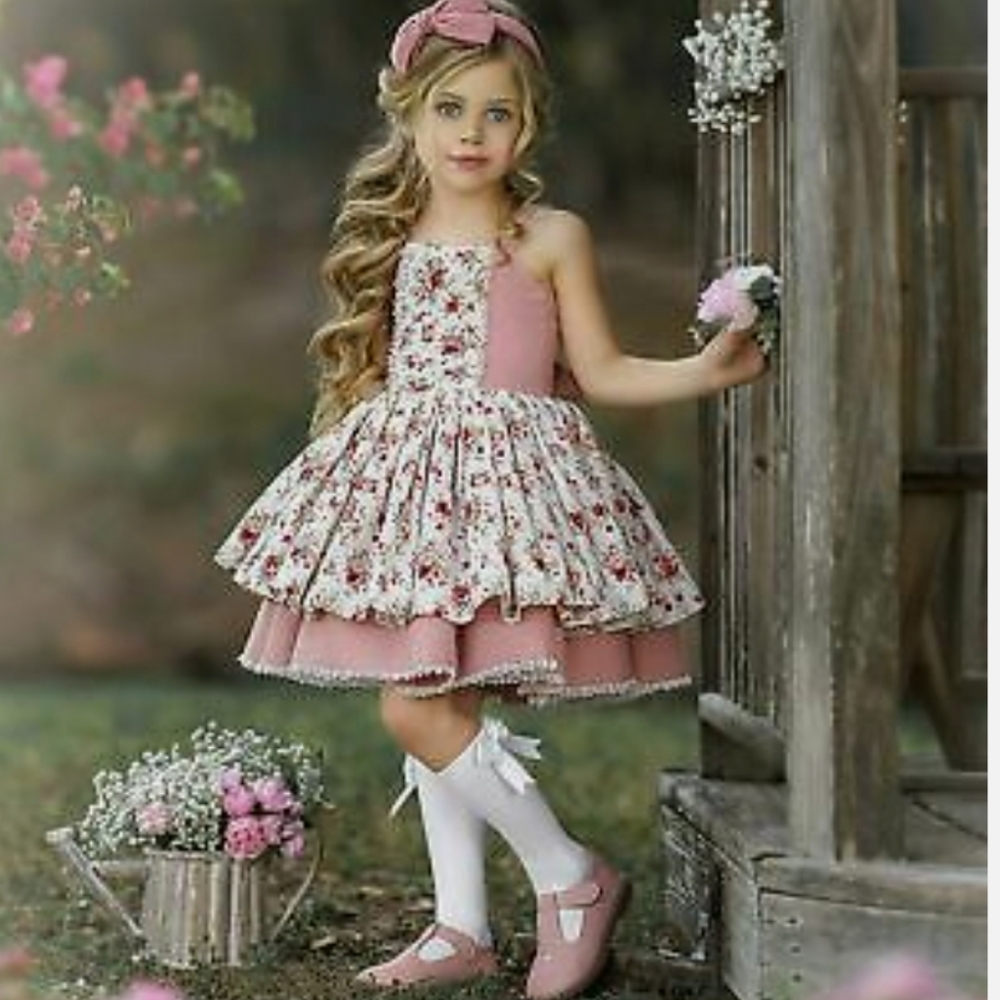 DOLLCAKE 2 pc ANNA FLORAL DRESS AND BOW CLIP